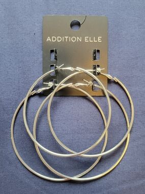 Addition Elle Large Silver Hoop Earrings - Double Pair